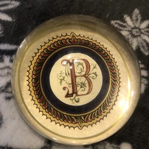 Vtg Paperweight Glass Round Half Dome Letter “B” Mid Century Modern - Picture 1 of 4