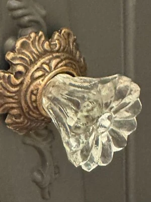 Antique Brass w/Glass Drawer Pulls Hardware Handles Vintage Cabinet Door Knobs - Image 1 of 4