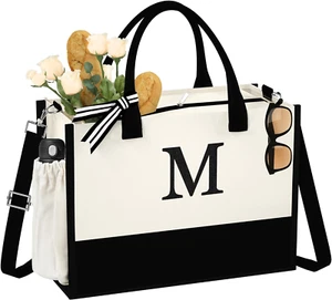 Initial Canvas Tote Bag for Women - Halloween Basket, Personalized Birthday Gift - Picture 1 of 12