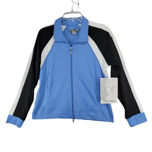 Oleg Cassini Sport Womens Blue Colorblock Full Zip Jacket Long Sleeve Size S NWT - Picture 1 of 13