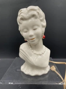 Deco Lady Head Perfume Lamp White Ceramic Accent Lamp Red Earrings - Picture 1 of 9