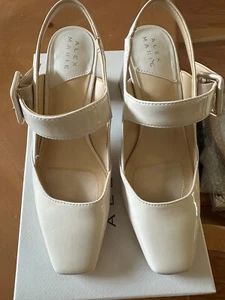 💛ALEX MARIE 💛Cloud White Leather Sling Back Closed Toe Chunky Heel (6) / Box - Picture 1 of 8