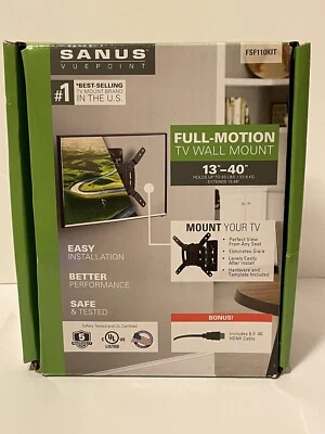New Sanus Viewpoint Full-Motion TV Mount for 13"- 40” Up To 50lbs With 6.5’ HDMI - Image 1 of 4