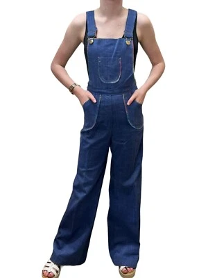 NOS Vtg 70s Xs/S Bib Overall Jumpsuit RAINBOW Brushed Denim Jeans BELL Bottoms - Image 1 of 4