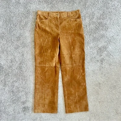 Pantalones de gamuza Worth marrón camel 100 % cuero talla 12 pierna recta totalmente forrados Foto 1 de 4