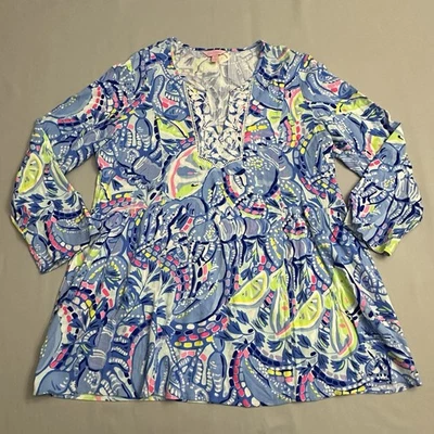 Lilly Pulitzer Lyndsea Tunic Top Women Large L Blue Peri 29175 Shirt Rayon Blend - Image 1 of 4