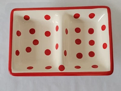 Giftco White with Red Polka Dot Divided Serving Dish With Feet - Image 1 of 4