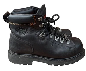 Botas Harley Davidson vintage para mujer Y2K gruesas de cuero negro motociclista de combate talla 9 - Imagen 1 de 15