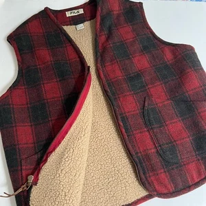 Chaleco de Colección FILA SPORT Lana a Cuadros Rojo/Negro Forrado Sherpa Talla XL Cremallera - Imagen 1 de 14