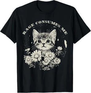 Cute Cat Rage Consumes Me Funny Sarcastic Kitten Flower T-Shirt - Picture 1 of 13