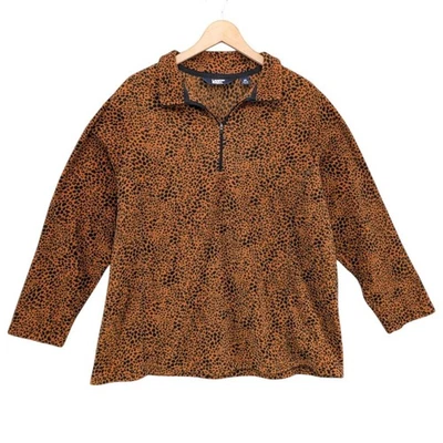 Lands End 1/4 Zip Fleece Pullover Womens Brown Black Cheetah Print Size 2X - Image 1 of 4
