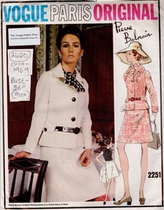 1969 Vintage VOGUE Schnittmuster B36in 2-Teiler Anzug & Bluse (2420R) P Balmain - Bild 1 von 8
