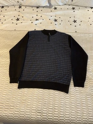 Vintage Sahara Club Men’s Quarter-Zip Argyle Sweater - XL, Black & Gray - Image 1 of 3