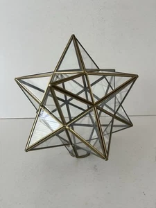 Vintage Moravian Star Glass Pendant Ceiling Light Shade 21cm Brass & Glass - Picture 1 of 9