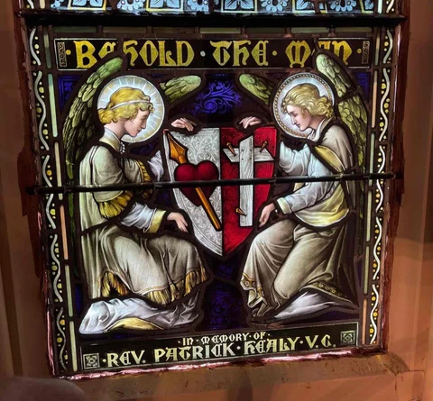INCREDIBLE ANTIQUE STAINED GLASS  ANGEL CHURCH  WINDOW - JJJ32 Cover