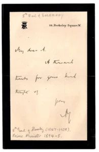 Archibald Primrose, 5th Earl Rosebery Signed Letter / Autographed Prime Minister - Picture 1 of 1