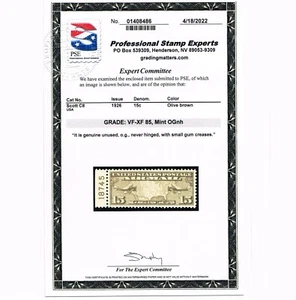 EXCELLENT GENUINE SCOTT #C8 MINT OG NH EARLY AIR MAIL PSE CERT GRADED VF-XF 85 - Picture 1 of 3