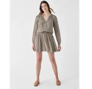 Faherty Montara Dress Women's Size Small Brown Floral Blouson Long Sleeve Casual - Picture 1 of 4