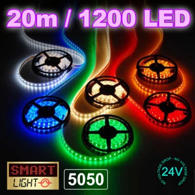 24V 20M 1200 LED Strip Light Tape XMAS Cabinet Kitchen Ceiling Flexible SMD 5050 - Image 1 of 4