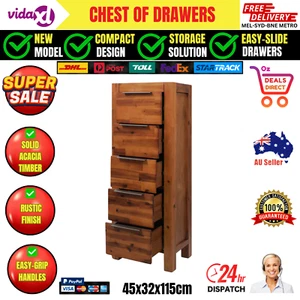 Chest of Drawers Solid Acacia Wood 45x32x115 cm vidaXL Rustic Finish Tallboy - Picture 1 of 9