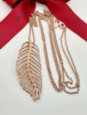 NOVO AUTÊNTICO COLAR PINGENTE PANDORA OURO ROSA CLARO COMO PENA CZ #380350CZ - Imagem 1 de 4