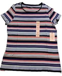 Camiseta para mujer St. John's Bay mediana corta/sl a rayas cuello redondo 100 % algodón nueva con etiquetas - Imagen 1 de 4