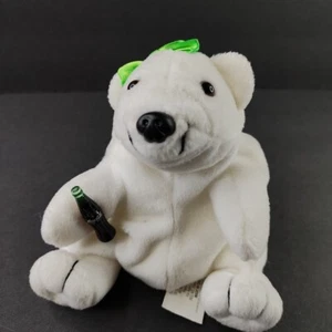 NWT Coca-Cola Polar Bear With Green Bow On Head 1997 Bean Bag Plush - Picture 1 of 15