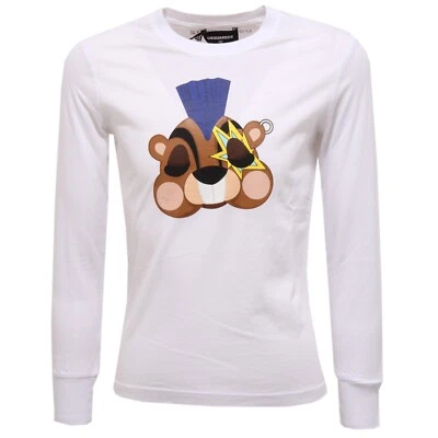 7535Y maglia bimbo boy DSQUARED2 VINTAGE cotton white t-shirt long sleeve - Bild 1 von 4