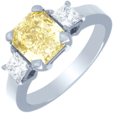 Anillo de compromiso de diamantes con certificación GIA elegante amarillo corte cojín oro de 18 k de 1,5 quilates Foto 1 de 4