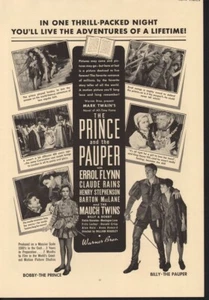 1951 PRINCE PAUPER TWAIN ERROL FLYNN RAIN STEPHENSON MAUCH TWIN MOVIE AD 11071 - Picture 1 of 1