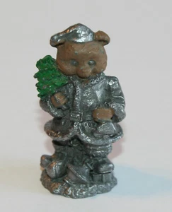 Estatuilla vintage de oso de peluche de Papá Noel peltre - Imagen 1 de 3