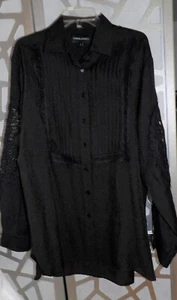 CYNTHIA ROWLEY RILEY BLACK LACE TRIM TUXEDO SHIRT ( SZ: L) - Picture 1 of 6