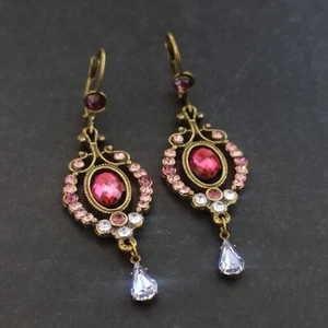 Michal Negrin Earrings Purple Shades Crystals Long Victorian Style Romantic VTG - Picture 1 of 13