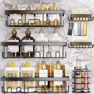Veken Selbstklebender Duschwagen 6er-Pack Große Kapazität Badezimmer Organizer - Bild 1 von 7