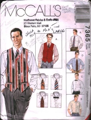 7365 Vintage McCalls SEWING Pattern Mens 1990s Vest Shirt Tie Bow Tie OOP Sew - Image 1 of 2