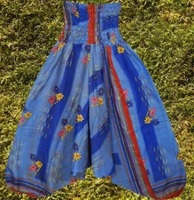 Harem pants, Hippie Yoga Pants, Blue Red Floral Print Smocked Waist Pant S-L