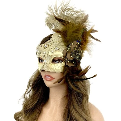 Masquerade Party Mask Feather  Venetian Halloween Mardi Gras Costumes Ball Masks - Image 1 of 2