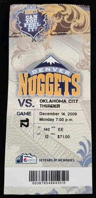NBA Ticket Stub Denver Nuggets Vs Oklahoma City Thunder December 14th 2009 - Image 1 of 2