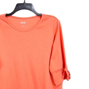 Blair Top Womens M Orange Round Neck Short Elbow Sleeve w Cuff Detail Casual - Picture 1 of 12