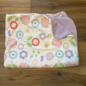 Circo Owls Flowers Bugs Pink Purple Plush Baby Blanket w Sherpa VGUC - Picture 1 of 7