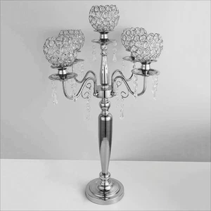 Silver 5 arm Crystal Goblet Candelabra Home Decor Wedding Decor Christmas - Picture 1 of 7