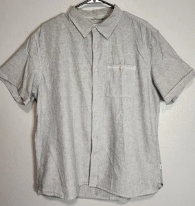 Wellen Shirt Men's XL White Black Striped Linen Short Sleeve Button Down Organic - Picture 1 of 9