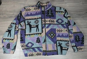 Teddi Jacket Womens Large L Multicolor Fleece Coat Zippered - Picture 1 of 14