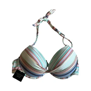 Top de bikini Victoria Secret 34C Miraculous Bombshell push up añade 2 tazas rayas - Imagen 1 de 5