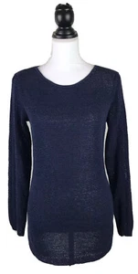 RACHEL ZOE Sweater Open Weave Dark Blue Knit SZ MEDIUM Long Sleeves Cotton Tunic - Picture 1 of 9