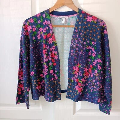 Isaac Mizrahi Live! Cárdigan suéter para mujer estampado azul marino frente abierto talla L Foto 1 de 4