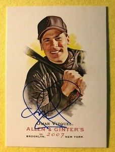 SIGNED OMAR VIZQUEL 2014 ALLEN & GINTER AUTOGRAPHED CARD - INDIANS