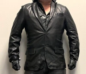 Kenneth Cole New York Black Leather Sport Jacket Blazer L - Picture 1 of 10