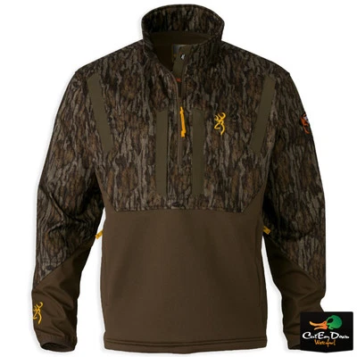 BROWNING WICKED WING TIMBER SOFT SHELL 1/4 ZIP PULLOVER BOTTOMLAND CAMO SMALL - Image 1 of 2