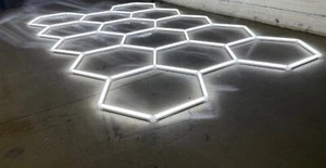 16’x 8’ 14 Hexagon Honeycomb LED Ceiling Light Aluminum Frame Barber Shop Garage - Picture 1 of 14